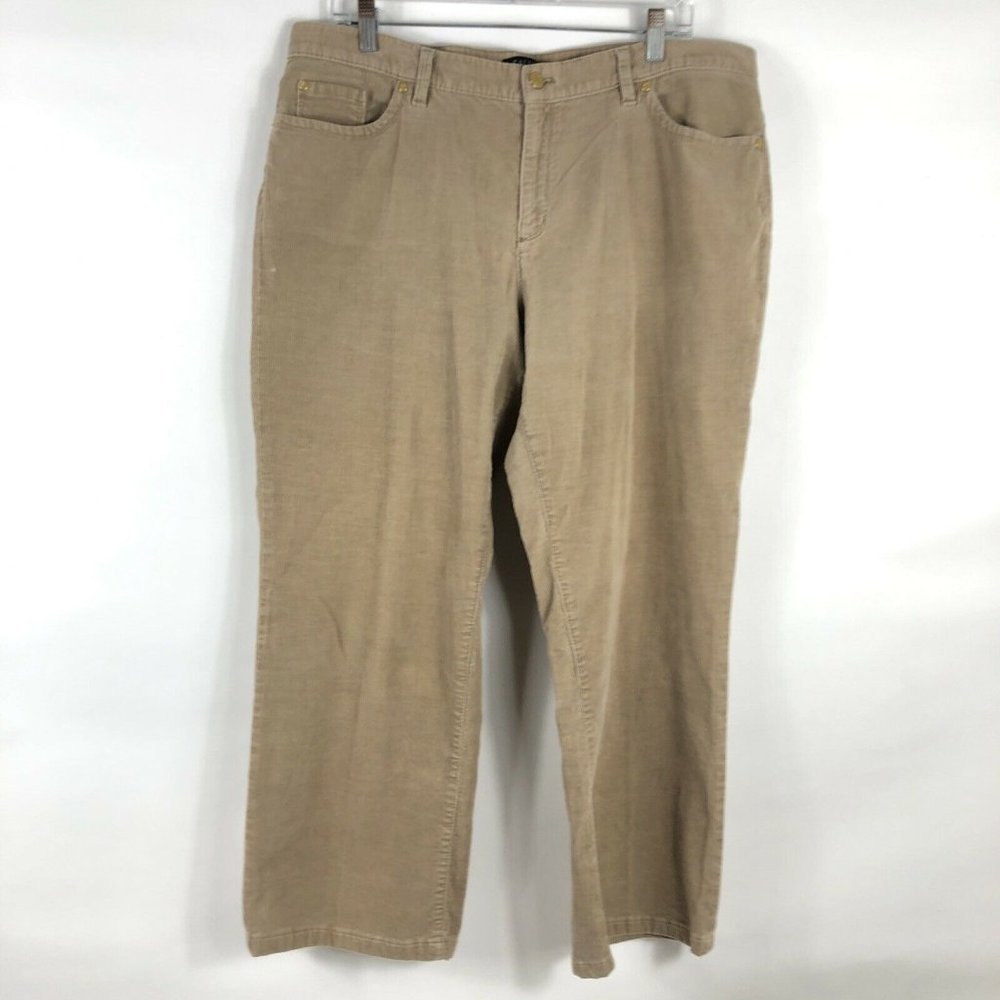 Talbot's Petites Pants Womens 16P Signature Boot Corduroy Khaki High Rise Casual